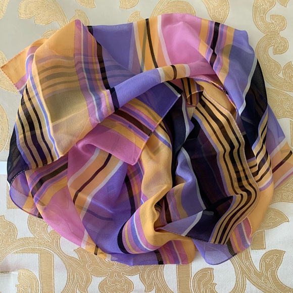 Silk Scarf Pink Purple Yellow - Picture 1 of 4